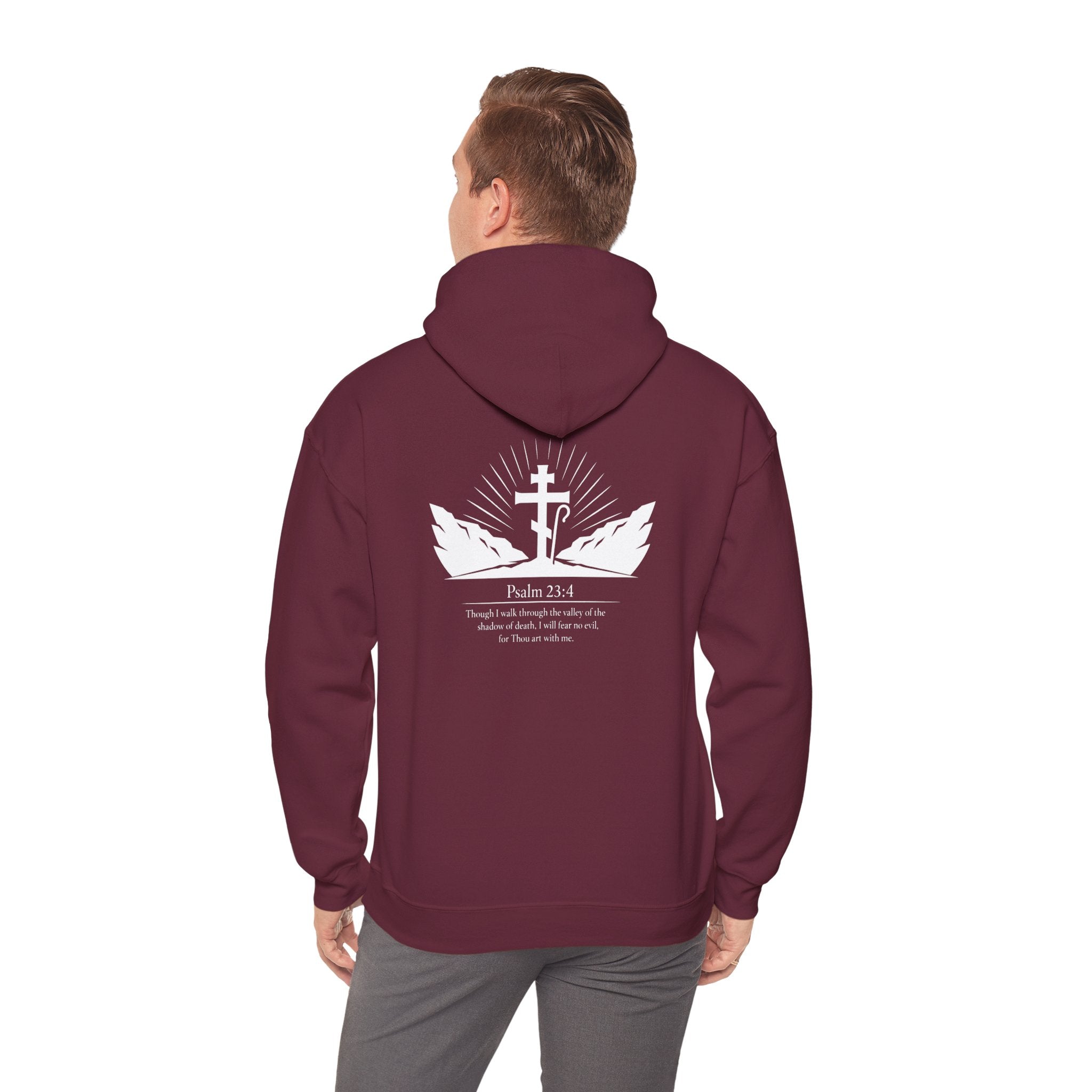Christian Cross Hoodie — Psalm 23:4 Faith Sweatshirt with Wings (Religious Gift)